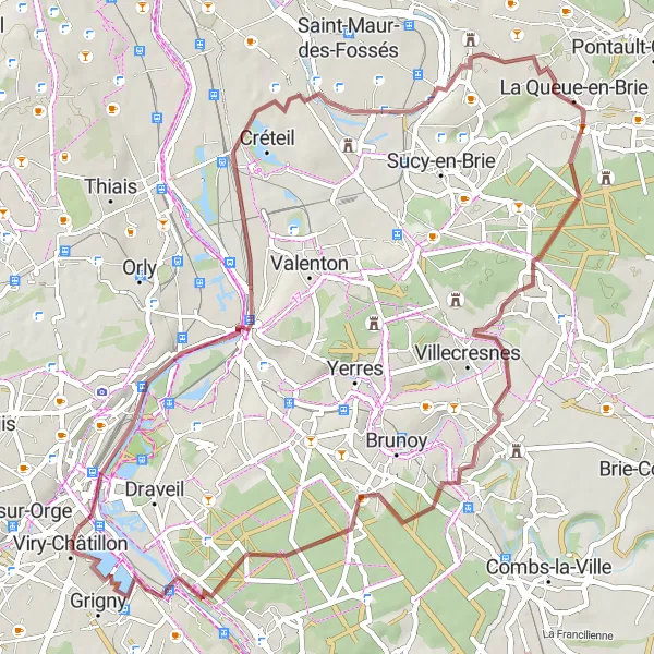 Map miniature of "Scenic Gravel Ride along the Marne River" cycling inspiration in Ile-de-France, France. Generated by Tarmacs.app cycling route planner