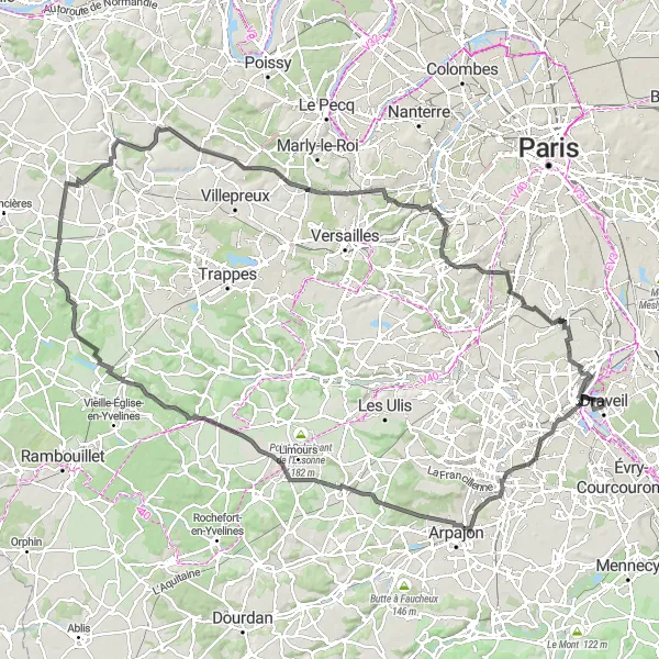 Map miniature of "The Hill Challenge" cycling inspiration in Ile-de-France, France. Generated by Tarmacs.app cycling route planner