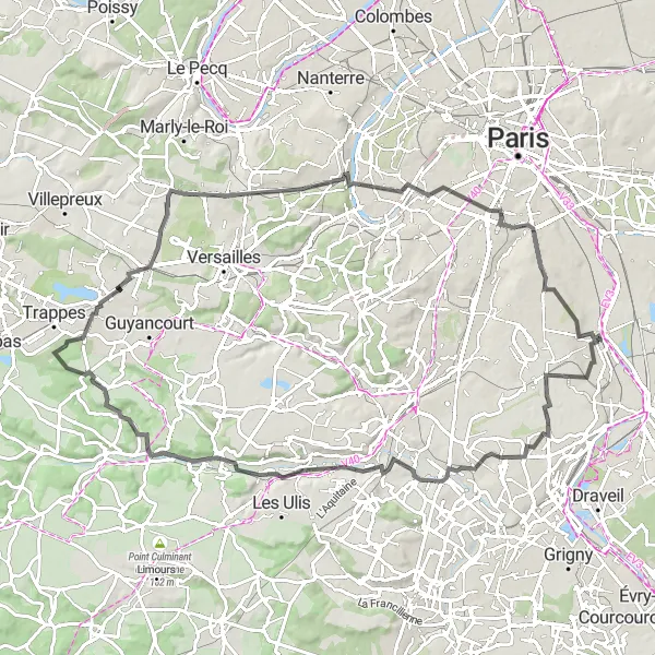 Miniature de la carte de l'inspiration cycliste "Les Vallées de l'Essonne" dans la Ile-de-France, France. Générée par le planificateur d'itinéraire cycliste Tarmacs.app