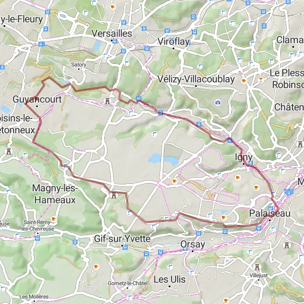 Miniature de la carte de l'inspiration cycliste "Parcours de gravel de 41 km à travers la campagne" dans la Ile-de-France, France. Générée par le planificateur d'itinéraire cycliste Tarmacs.app