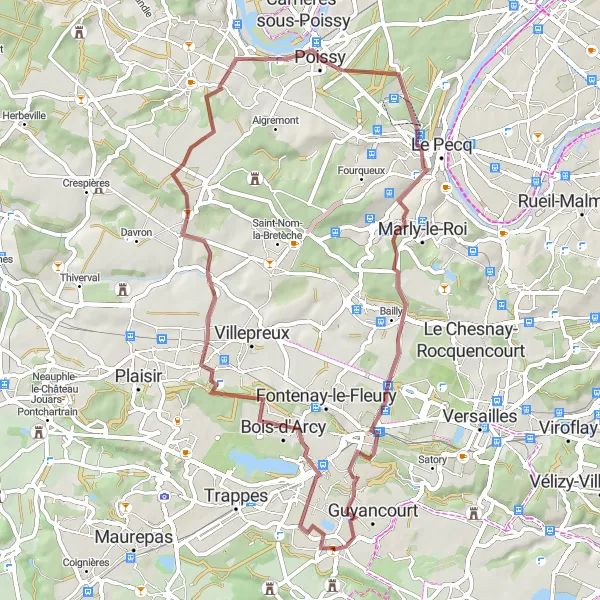 Miniature de la carte de l'inspiration cycliste "Les Collines Panoramiques" dans la Ile-de-France, France. Générée par le planificateur d'itinéraire cycliste Tarmacs.app