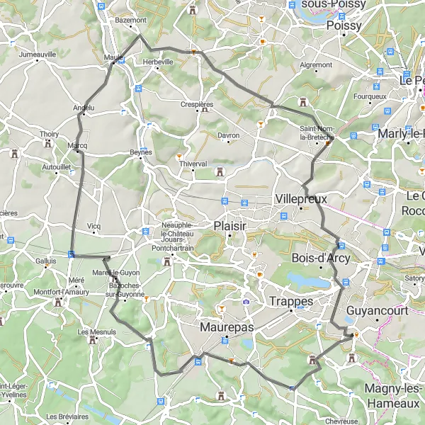 Map miniature of "Charming Countryside" cycling inspiration in Ile-de-France, France. Generated by Tarmacs.app cycling route planner