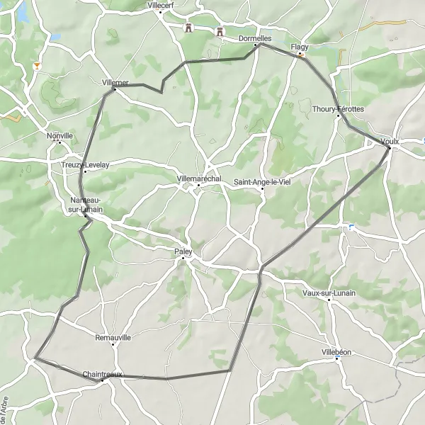 Miniature de la carte de l'inspiration cycliste "L'Escapade de Voulx" dans la Ile-de-France, France. Générée par le planificateur d'itinéraire cycliste Tarmacs.app