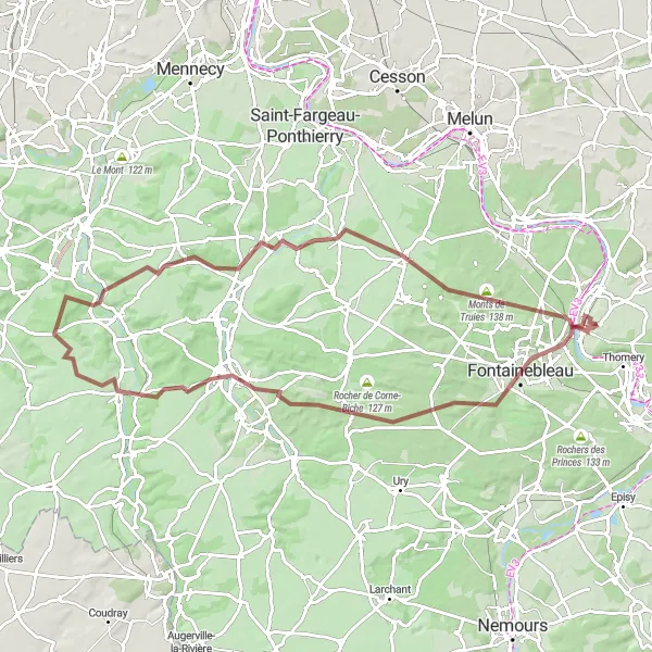 Map miniature of "Countryside Gravel Adventure" cycling inspiration in Ile-de-France, France. Generated by Tarmacs.app cycling route planner