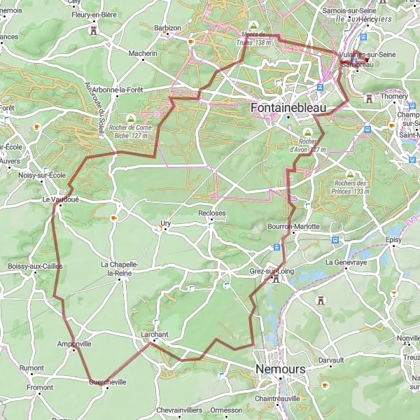 Map miniature of "Gravel Cycling Adventure from Vulaines-sur-Seine" cycling inspiration in Ile-de-France, France. Generated by Tarmacs.app cycling route planner