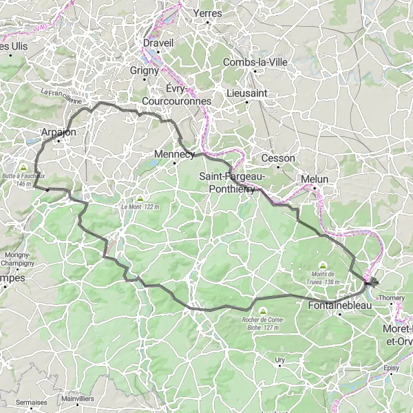 Miniature de la carte de l'inspiration cycliste "Les Châteaux et Forêts de l'Ile-de-France" dans la Ile-de-France, France. Générée par le planificateur d'itinéraire cycliste Tarmacs.app
