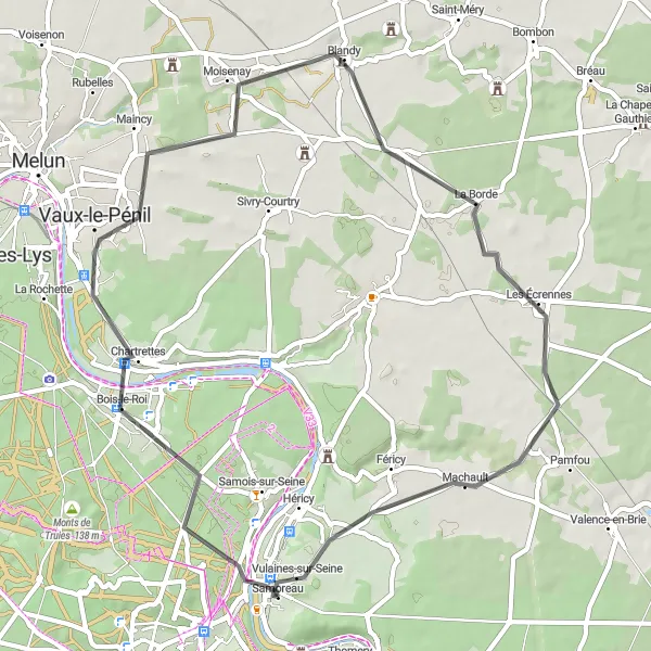 Miniature de la carte de l'inspiration cycliste "Parcours des Villages Médiévaux" dans la Ile-de-France, France. Générée par le planificateur d'itinéraire cycliste Tarmacs.app
