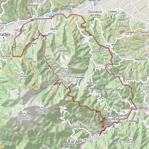 Map miniature of "Gorges of the Languedoc-Roussillon" cycling inspiration in Languedoc-Roussillon, France. Generated by Tarmacs.app cycling route planner