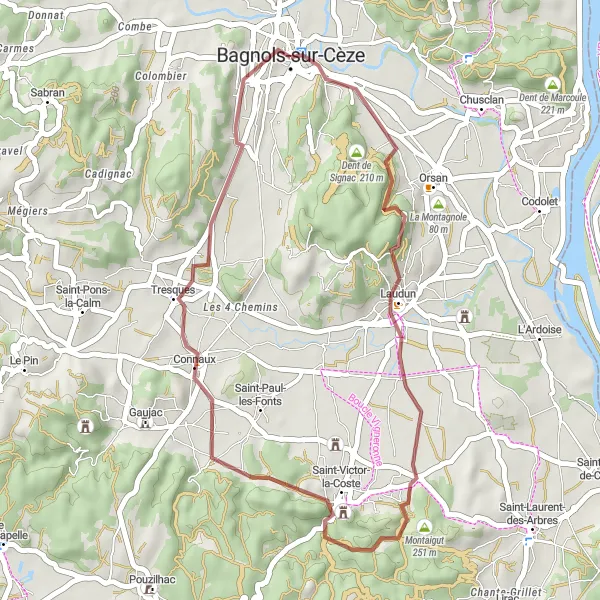 Map miniature of "Gravel Adventure in Provence" cycling inspiration in Languedoc-Roussillon, France. Generated by Tarmacs.app cycling route planner