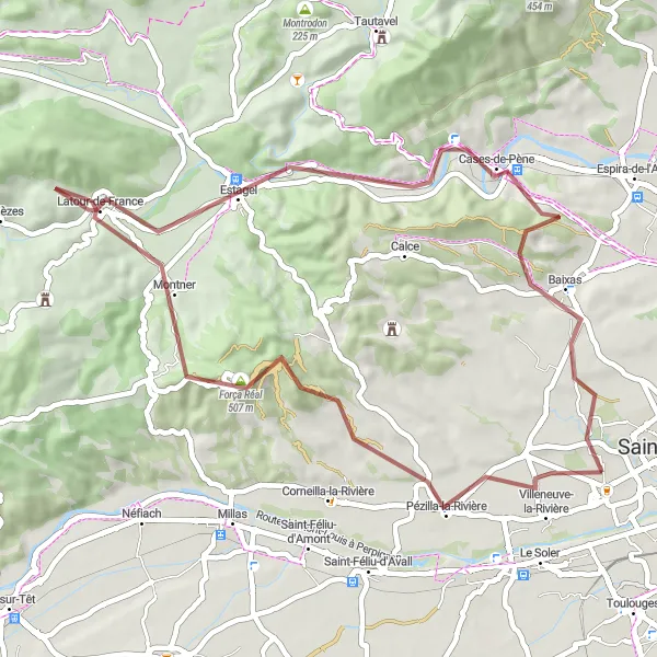 Map miniature of "Valley Adventure in Baho" cycling inspiration in Languedoc-Roussillon, France. Generated by Tarmacs.app cycling route planner