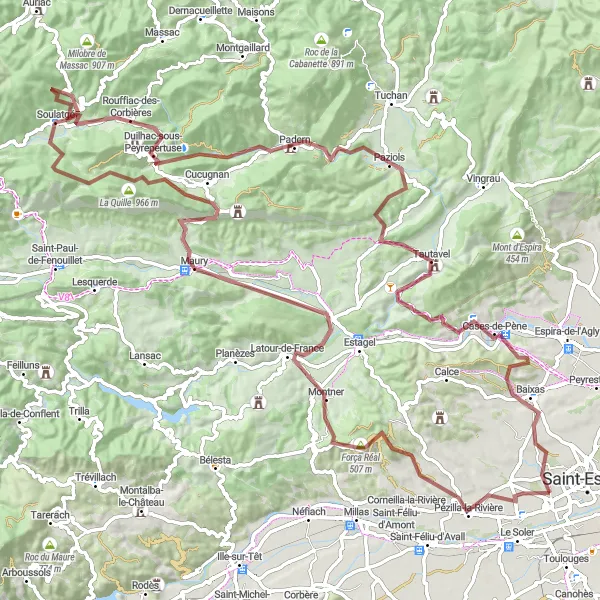 Map miniature of "Pyrenean Escape" cycling inspiration in Languedoc-Roussillon, France. Generated by Tarmacs.app cycling route planner