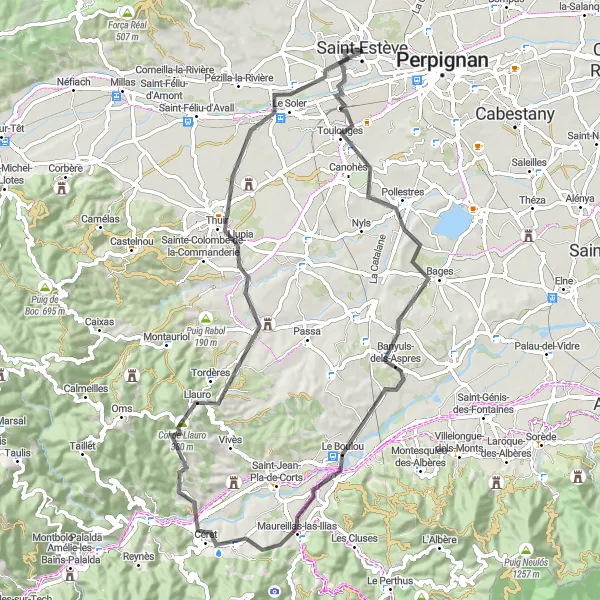 Map miniature of "Exploring the Countryside" cycling inspiration in Languedoc-Roussillon, France. Generated by Tarmacs.app cycling route planner