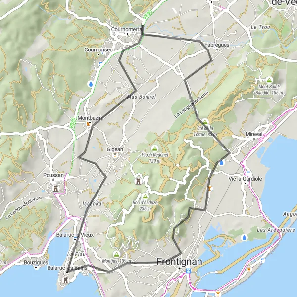 Map miniature of "Exploring the Countryside" cycling inspiration in Languedoc-Roussillon, France. Generated by Tarmacs.app cycling route planner