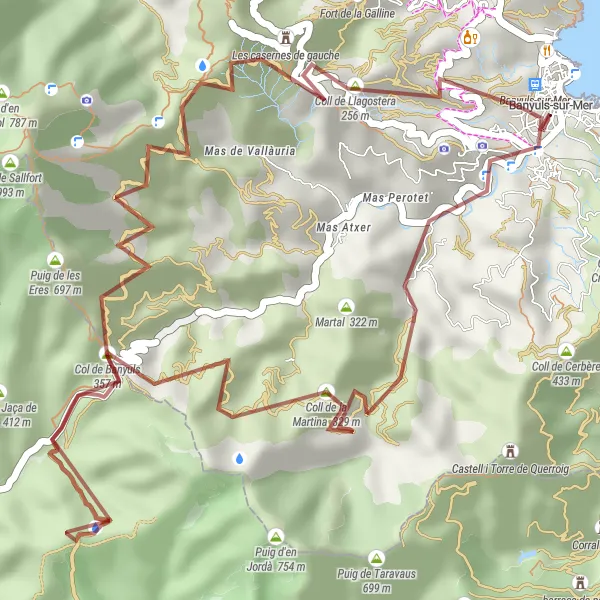 Miniature de la carte de l'inspiration cycliste "Boucle des Cimes" dans la Languedoc-Roussillon, France. Générée par le planificateur d'itinéraire cycliste Tarmacs.app