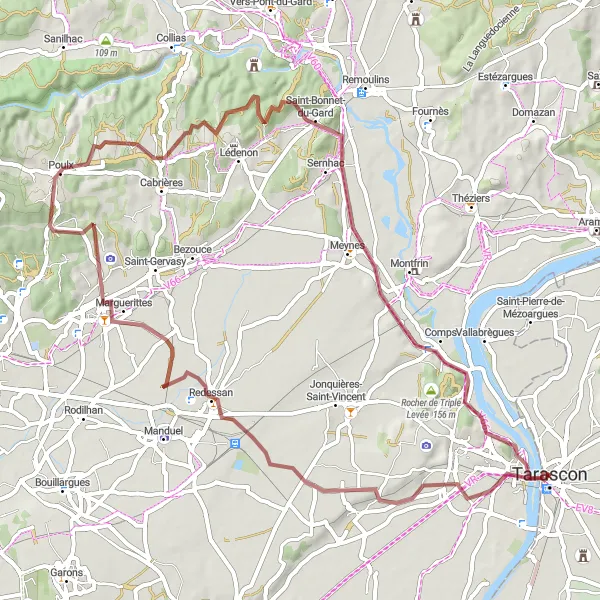 Map miniature of "Gravel Adventure in the Languedoc-Roussillon" cycling inspiration in Languedoc-Roussillon, France. Generated by Tarmacs.app cycling route planner