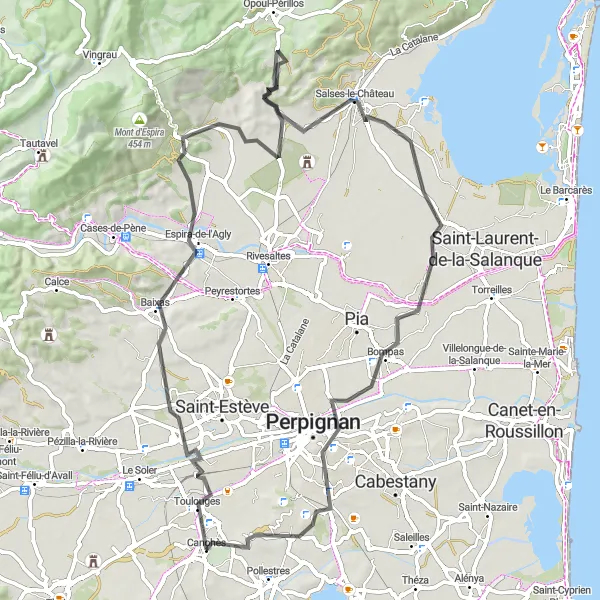 Map miniature of "Baho to Mas de les Coves Circular Road Route" cycling inspiration in Languedoc-Roussillon, France. Generated by Tarmacs.app cycling route planner