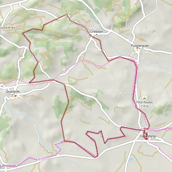 Map miniature of "Narbonne Châteaux Ride - Gravel" cycling inspiration in Languedoc-Roussillon, France. Generated by Tarmacs.app cycling route planner