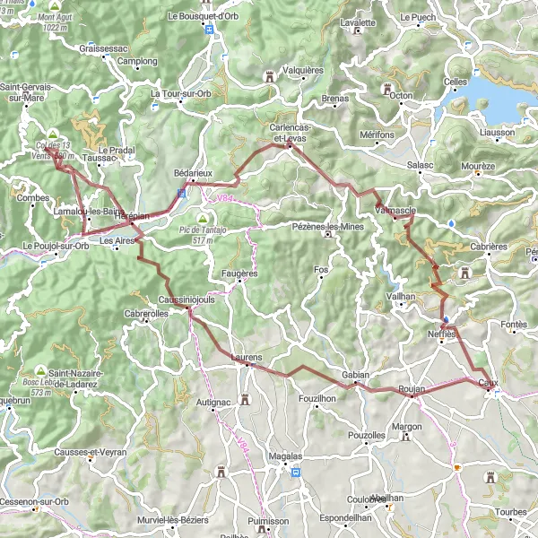 Miniature de la carte de l'inspiration cycliste "Chemin de Saint-Roch" dans la Languedoc-Roussillon, France. Générée par le planificateur d'itinéraire cycliste Tarmacs.app