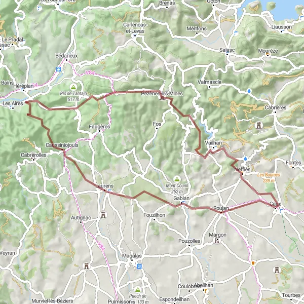Miniature de la carte de l'inspiration cycliste "Les Vallées de l'Orb" dans la Languedoc-Roussillon, France. Générée par le planificateur d'itinéraire cycliste Tarmacs.app