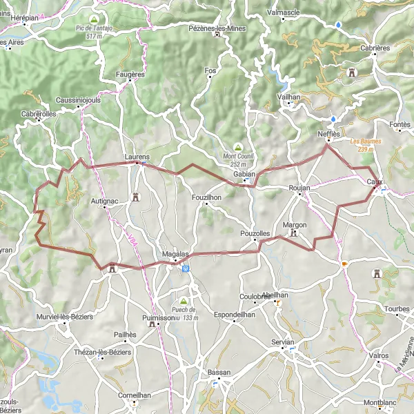 Miniature de la carte de l'inspiration cycliste "Les Gorges de l'Hérault" dans la Languedoc-Roussillon, France. Générée par le planificateur d'itinéraire cycliste Tarmacs.app