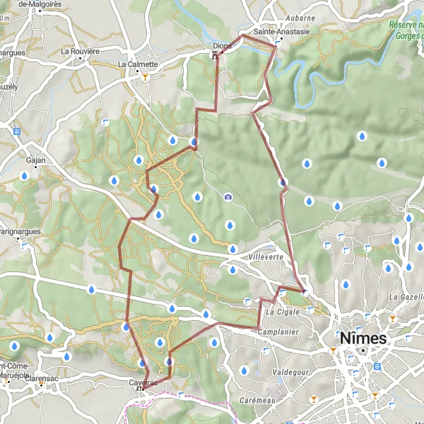 Map miniature of "Exploring Historical Gems" cycling inspiration in Languedoc-Roussillon, France. Generated by Tarmacs.app cycling route planner