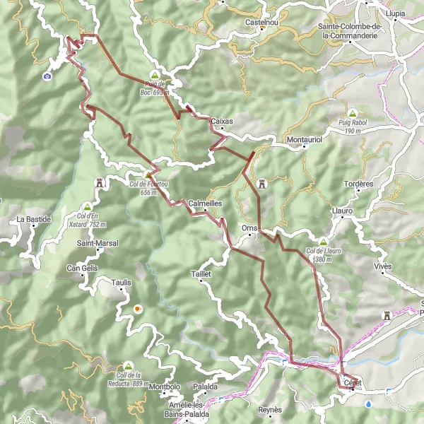Miniature de la carte de l'inspiration cycliste "Les Montagnes des Alberes" dans la Languedoc-Roussillon, France. Générée par le planificateur d'itinéraire cycliste Tarmacs.app