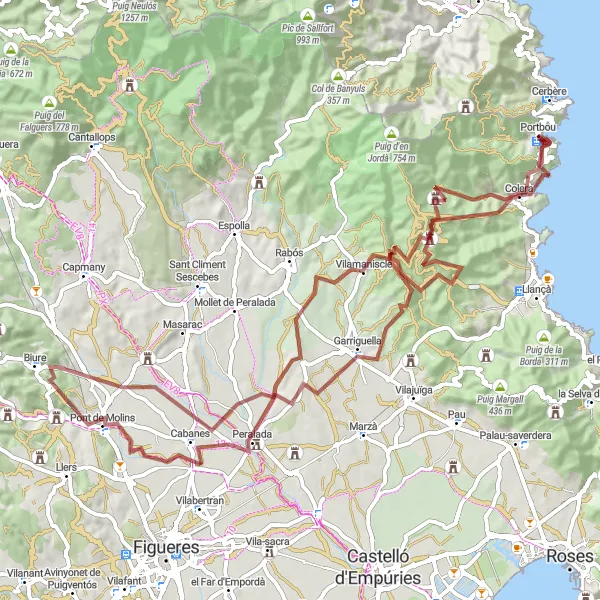 Map miniature of "In Pursuit of Adventure" cycling inspiration in Languedoc-Roussillon, France. Generated by Tarmacs.app cycling route planner