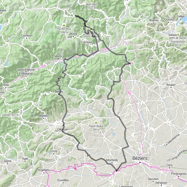 Map miniature of "Colombiers-Ribaute Loop" cycling inspiration in Languedoc-Roussillon, France. Generated by Tarmacs.app cycling route planner