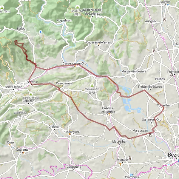 Miniature de la carte de l'inspiration cycliste "Les Chemins du Parc Naturel Régional du Haut Languedoc" dans la Languedoc-Roussillon, France. Générée par le planificateur d'itinéraire cycliste Tarmacs.app