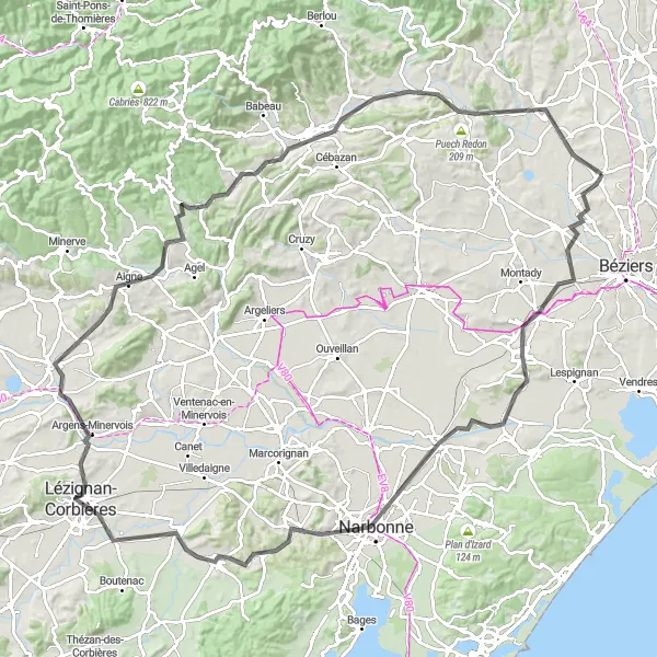 Map miniature of "Languedoc-Roussillon Road Adventure" cycling inspiration in Languedoc-Roussillon, France. Generated by Tarmacs.app cycling route planner