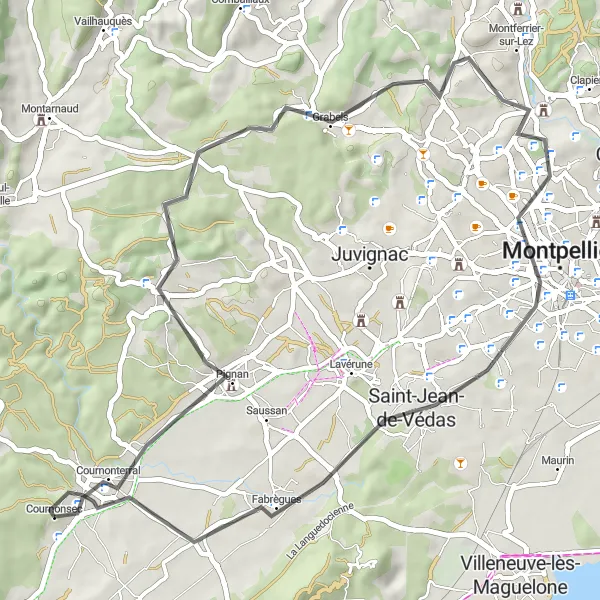 Map miniature of "Pignan Loop" cycling inspiration in Languedoc-Roussillon, France. Generated by Tarmacs.app cycling route planner