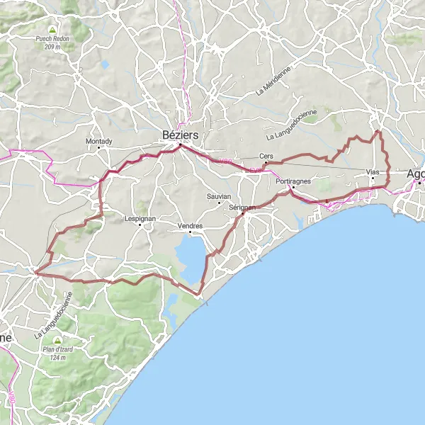 Map miniature of "Gravel Loop to Château de Preignes-le-Vieux" cycling inspiration in Languedoc-Roussillon, France. Generated by Tarmacs.app cycling route planner