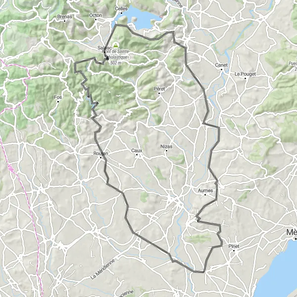 Miniature de la carte de l'inspiration cycliste "Les hauts sommets de Languedoc" dans la Languedoc-Roussillon, France. Générée par le planificateur d'itinéraire cycliste Tarmacs.app