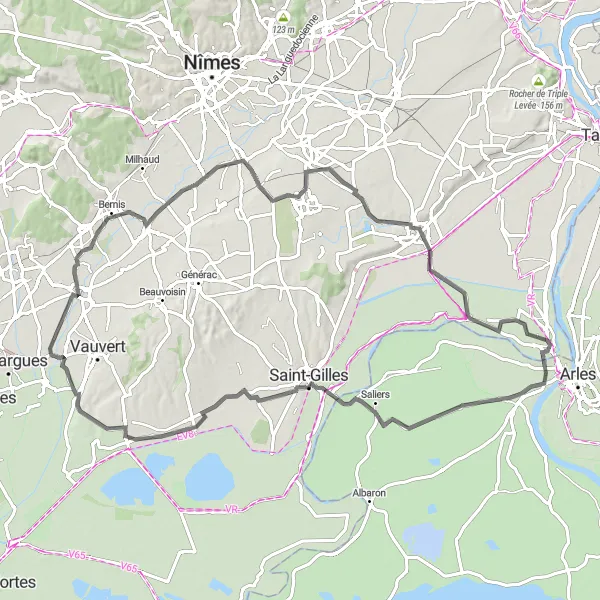 Map miniature of "Fourques to Château Boissy d'Anglas Road Route" cycling inspiration in Languedoc-Roussillon, France. Generated by Tarmacs.app cycling route planner