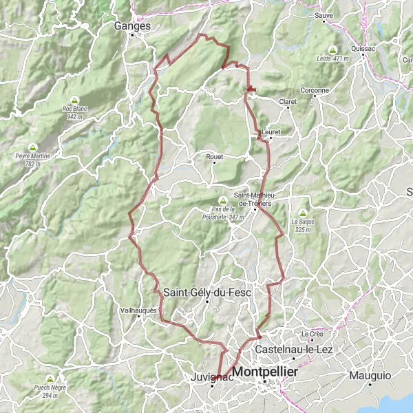 Map miniature of "Vers Murles Adventure" cycling inspiration in Languedoc-Roussillon, France. Generated by Tarmacs.app cycling route planner