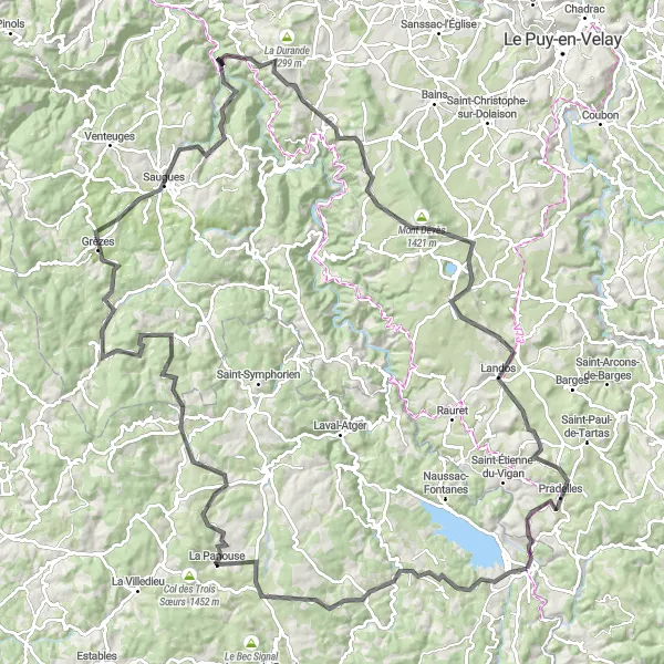 Map miniature of "Mont Monat Loop" cycling inspiration in Languedoc-Roussillon, France. Generated by Tarmacs.app cycling route planner