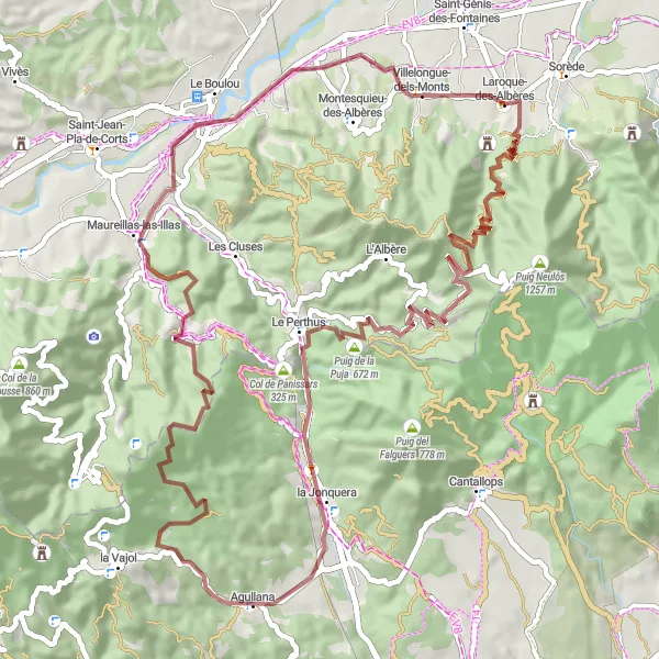 Map miniature of "Gravel Cycling Adventure to Laroque-des-Albères" cycling inspiration in Languedoc-Roussillon, France. Generated by Tarmacs.app cycling route planner