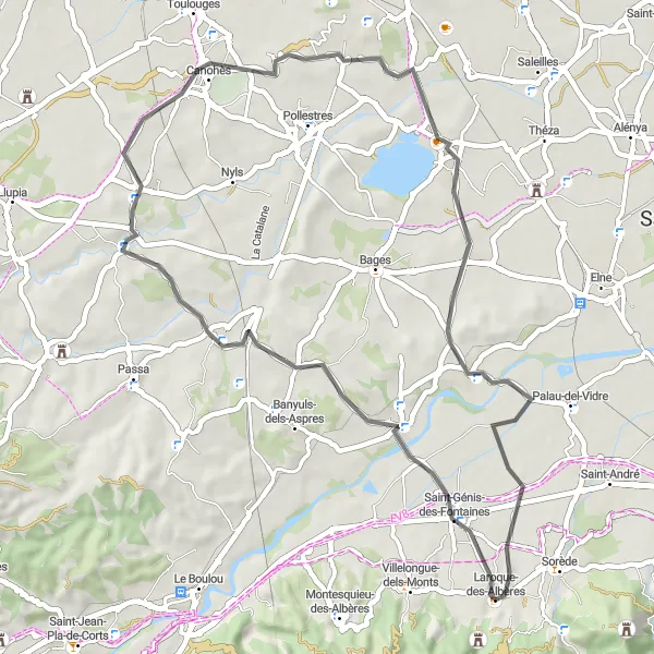 Map miniature of "Laroque-des-Albères Coastal Ride" cycling inspiration in Languedoc-Roussillon, France. Generated by Tarmacs.app cycling route planner