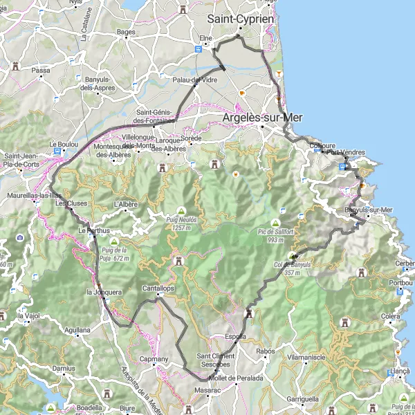 Map miniature of "Road Cycling Adventure: The Breathtaking Languedoc-Roussillon Route" cycling inspiration in Languedoc-Roussillon, France. Generated by Tarmacs.app cycling route planner