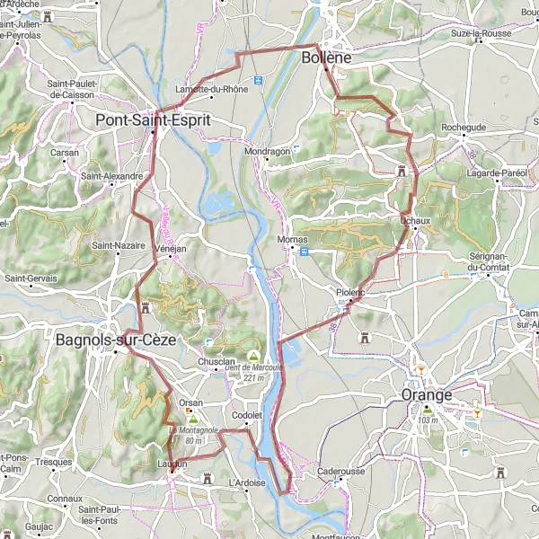 Map miniature of "Gravel adventure through scenic landscapes" cycling inspiration in Languedoc-Roussillon, France. Generated by Tarmacs.app cycling route planner