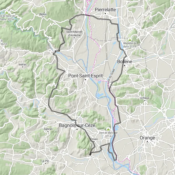 Map miniature of "The Montagnole Loop" cycling inspiration in Languedoc-Roussillon, France. Generated by Tarmacs.app cycling route planner