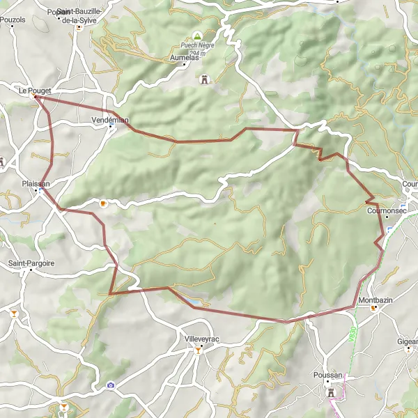 Map miniature of "Le Pouget – Table d'Orientation Loop" cycling inspiration in Languedoc-Roussillon, France. Generated by Tarmacs.app cycling route planner