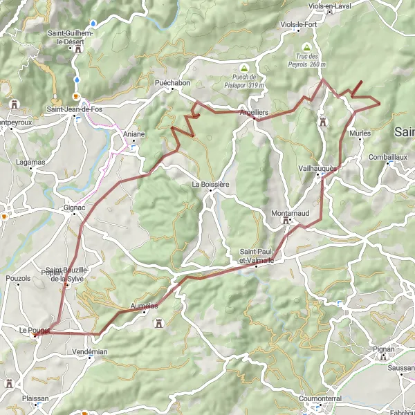 Map miniature of "Le Pouget – Aumelas Loop" cycling inspiration in Languedoc-Roussillon, France. Generated by Tarmacs.app cycling route planner