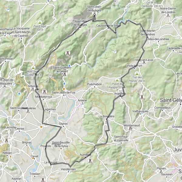 Map miniature of "Legendary Climbs and Breathtaking Views" cycling inspiration in Languedoc-Roussillon, France. Generated by Tarmacs.app cycling route planner
