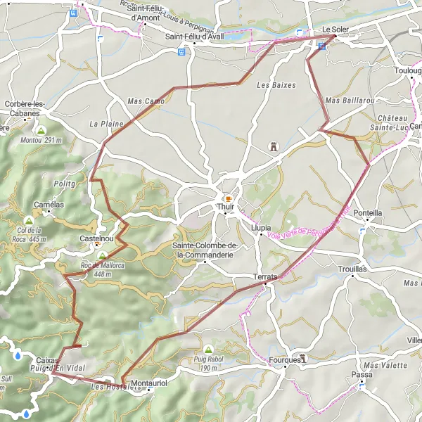 Map miniature of "The Roussillon Gravel Adventure" cycling inspiration in Languedoc-Roussillon, France. Generated by Tarmacs.app cycling route planner