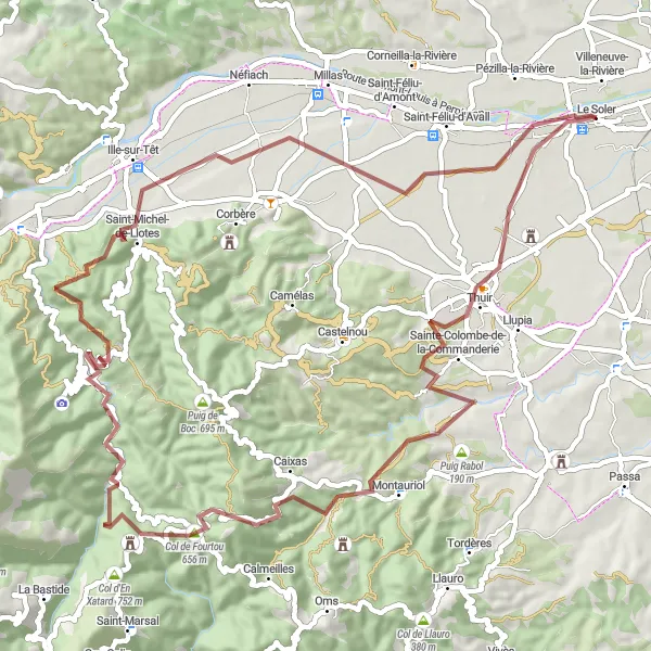 Map miniature of "Off-Road Adventure to Casefabre" cycling inspiration in Languedoc-Roussillon, France. Generated by Tarmacs.app cycling route planner