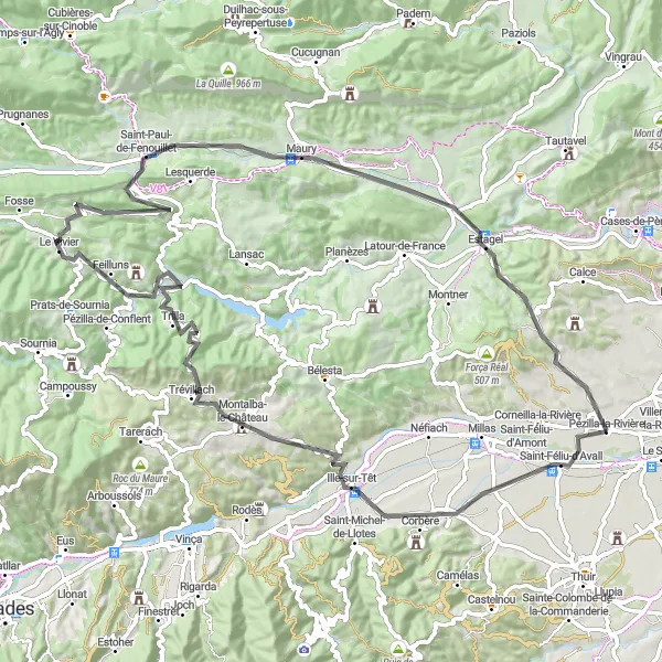 Map miniature of "Exploring the Valleys and Mountains" cycling inspiration in Languedoc-Roussillon, France. Generated by Tarmacs.app cycling route planner