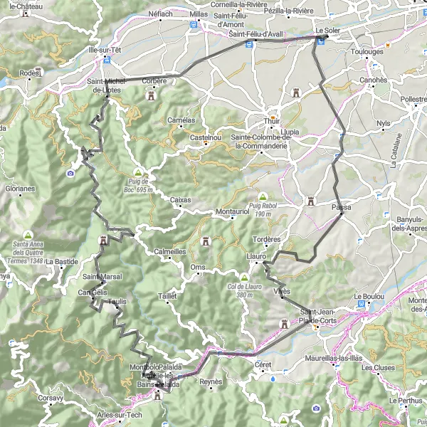 Map miniature of "Ultimate Challenge: Col de la Dona" cycling inspiration in Languedoc-Roussillon, France. Generated by Tarmacs.app cycling route planner