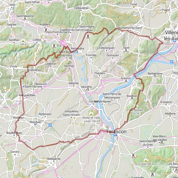 Map miniature of "Gravel Adventure to Beautiful Villages" cycling inspiration in Languedoc-Roussillon, France. Generated by Tarmacs.app cycling route planner