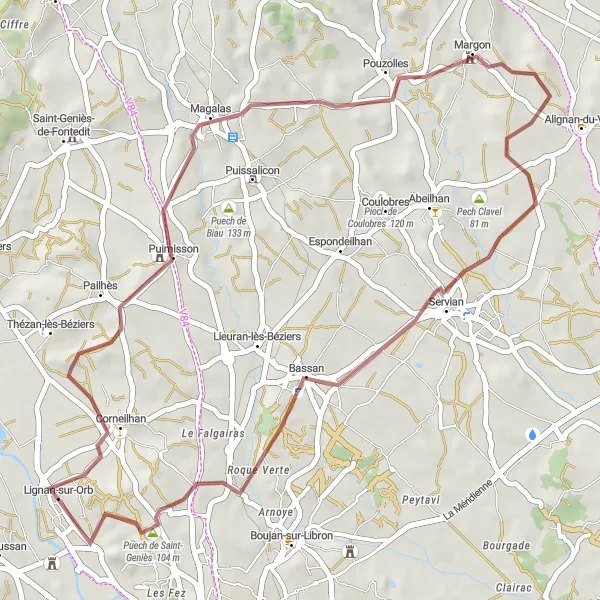 Map miniature of "Les Randonnées au Cœur des Vignes" cycling inspiration in Languedoc-Roussillon, France. Generated by Tarmacs.app cycling route planner